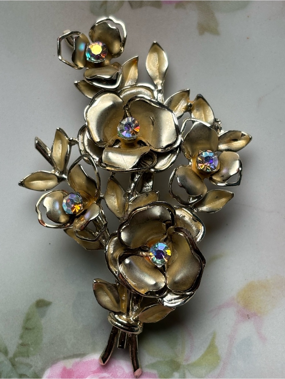 Coro Gold Tone Floral Bouquet with AB stones Brooch